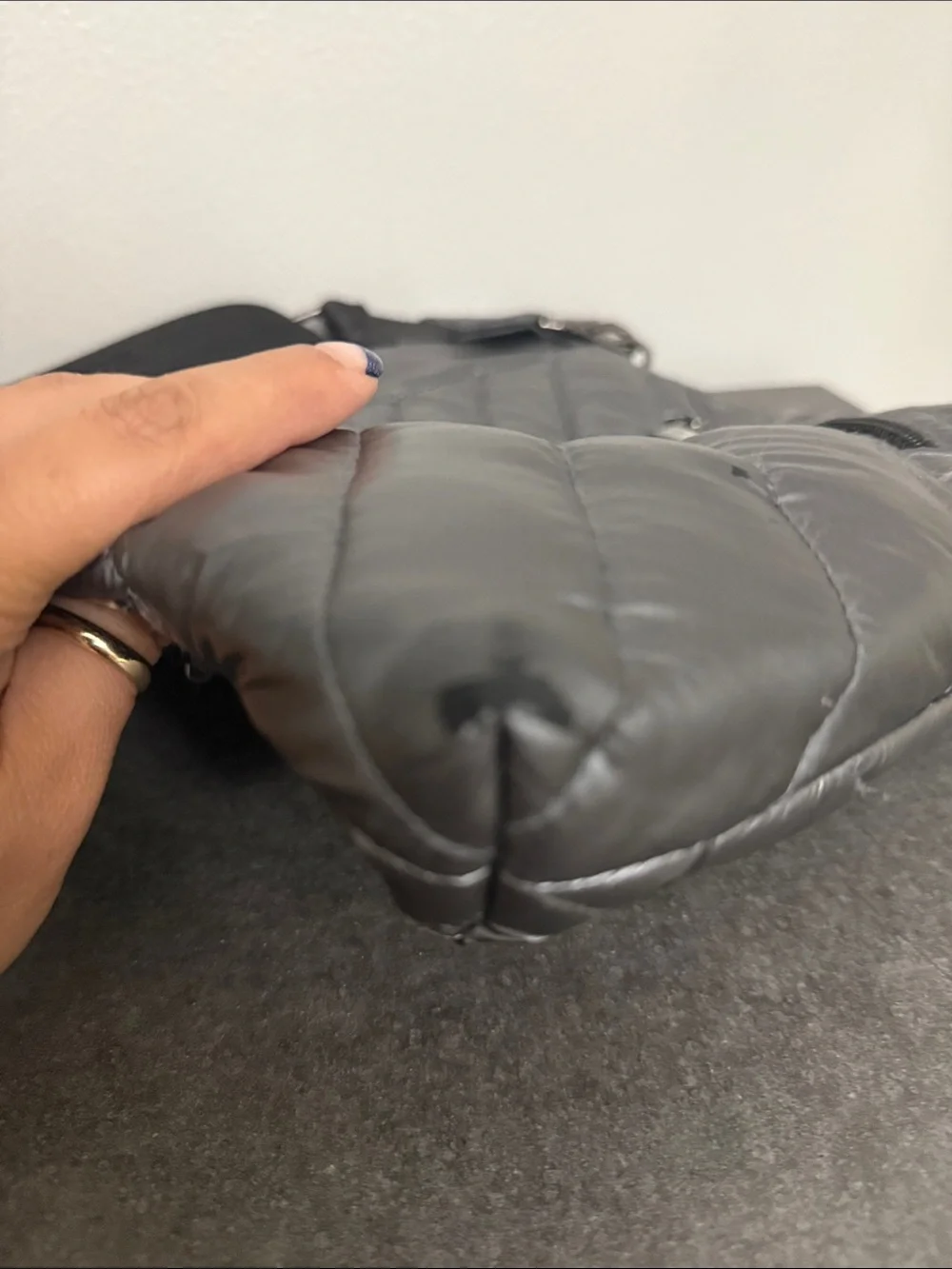 THINK ROYLN Metallic Gray Quilted Messenger Crossbody